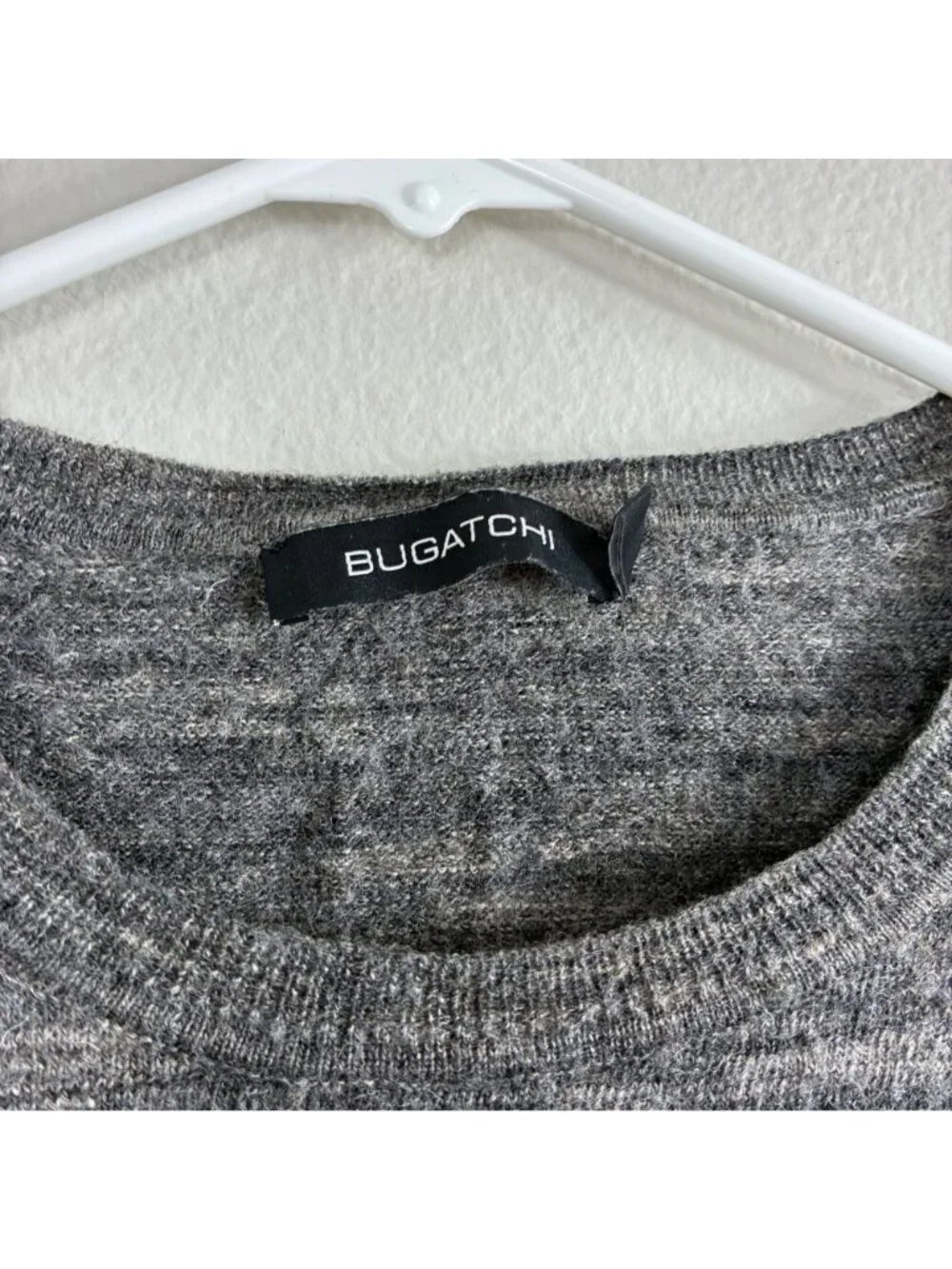 BUGATCHI Mens Made in Italy Grey Ombre Merino Wool Linen Blend Sweater XL